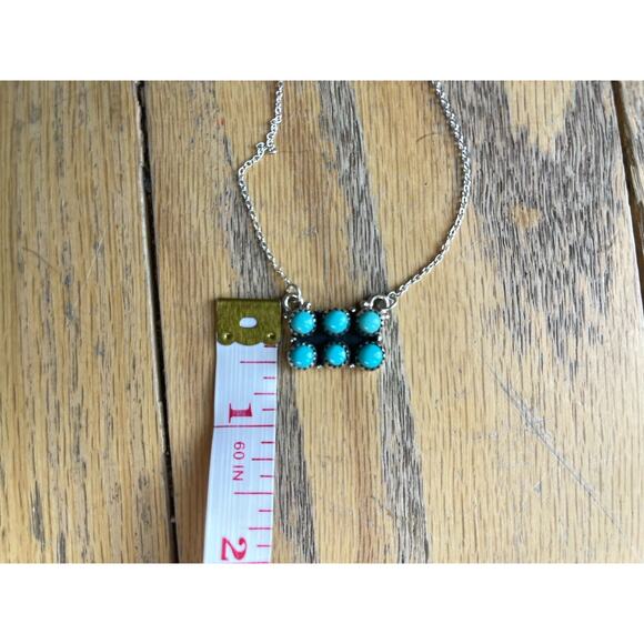 Turquoise Sterling Cluster Bar Necklace Southwestern Native Style Rectangle - Picture 10 of 11